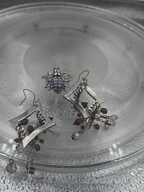 Jewelry - Purple Ear Rings And A Bee Clip